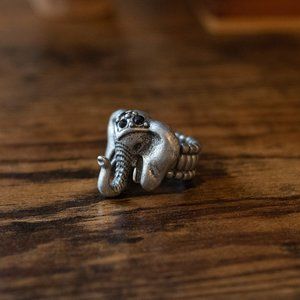 Rhinestone Embellished Elephant Head Adjustable Ring Stretches from Sizes 7-9